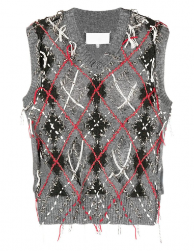 MAISON MARGIELA sleeveless grey jumper with destroyed Jacquard pattern - Fall/Winter 2023
