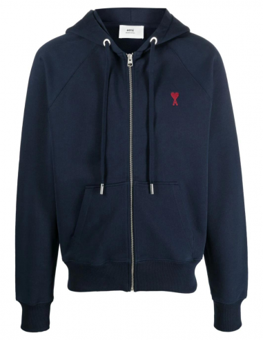 AMI PARIS oversized logo zip-up hoodie - Navy
