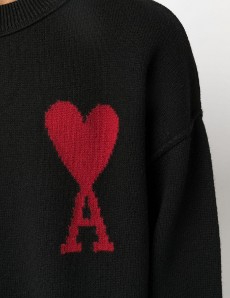 Pull "Ami de Coeur" oversize à col rond en laine - Noir