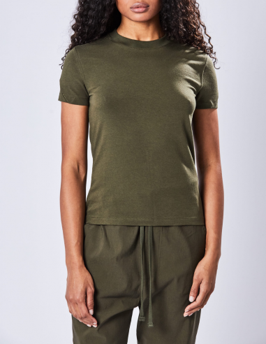 THOM KROM round neck t-shirt in khaki cotton jersey with short sleeves for women