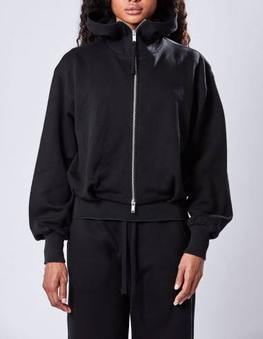 Sweat THOM KROM zippé en jersey de coton à capuche noir automne-hiver 2023/2024 pour femme