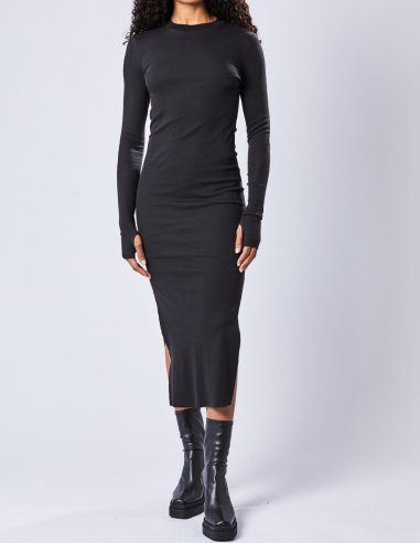 THOM KROM ribbed cotton jersey long-sleeved black mid-length dress fall-winter 2023/2024 for women