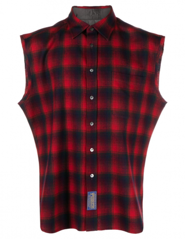 MAISON MARGIELA sleeveless checked shirt in red wool fall-winter 2023-2024