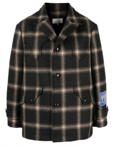 MAISON MARGIELA caban cut brown coat with large checks fall-winter 2023-2024
