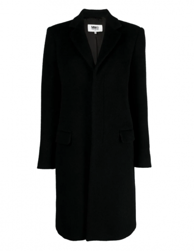 Manteau croisé MM6 noir en laine et mohair avec touché fourrure automne-hiver 2023-2024
