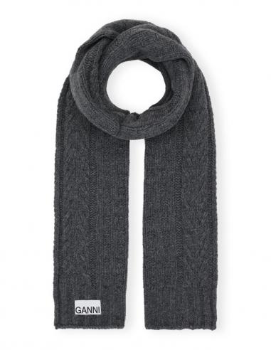 Ganni wool grey cable scarf