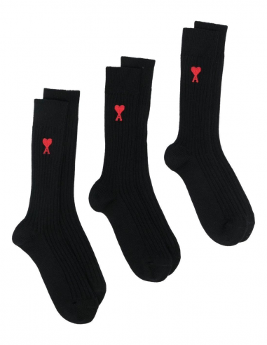 Lot de trois paires de chaussettes "Ami de Cœur" noires AMI PARIS.