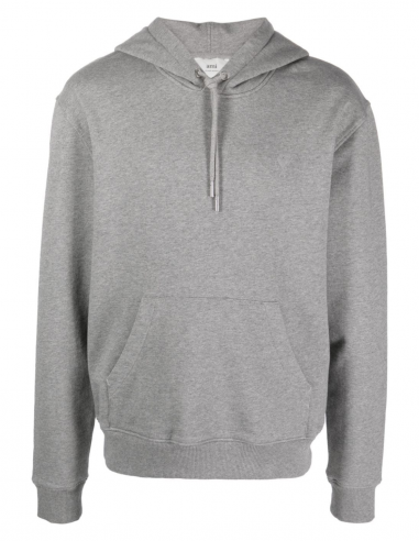 AMI PARIS grey oversized hooded sweatshirt with tone-on-tone embroidered logo