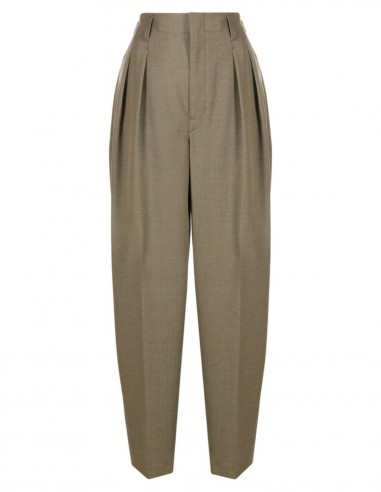 LEMAIRE taupe wool blend pleated pants