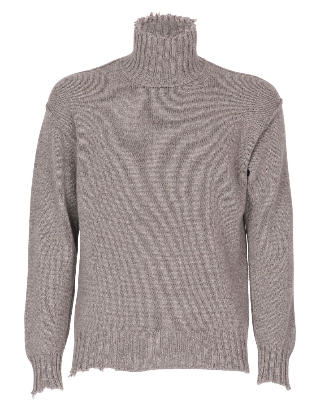 Isabel Benenato turtleneck sweater in taupe wool and cashmere - fw23