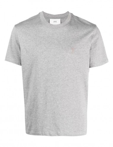 AMI PARIS tone-on-tone logo embroidered tee-shirt in grey - Unisex
