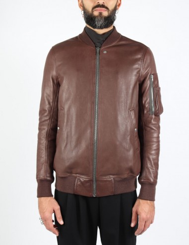 rick owens leather bomber jacket in brown