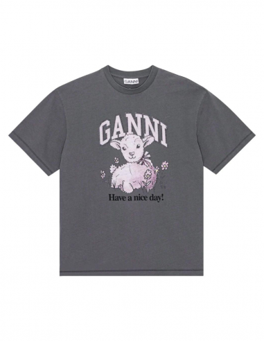 GANNI anthracite short sleeve lamb logo t-shirt - Spring/Summer 2024 for women