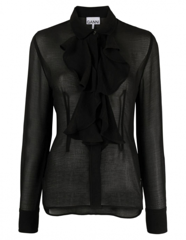 Black GANNI ruffled shirt - Spring/Summer 2024 for women