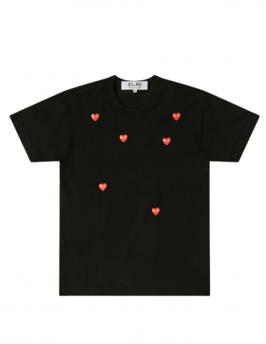 T-shirt Comme des Garçons Play noir à multiples logo rouge - Printemps/Été 2024 pour hommes