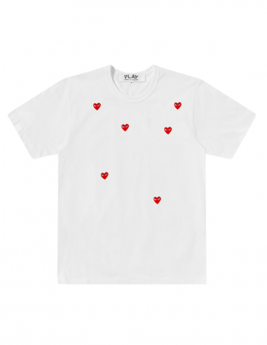 T-shirt Comme des Garçons Play blanc à multiples logo rouge - Printemps/Été 2024 mixte