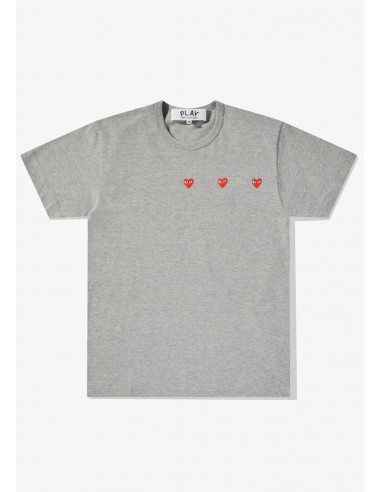 T-shirt Comme des Garçons Play gris à trois logos coeur - Printemps/Été 2024 mixte