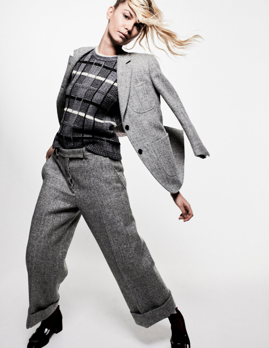 Pantalon à pinces pour femme en flanelle de laine gris - Curling Paris
